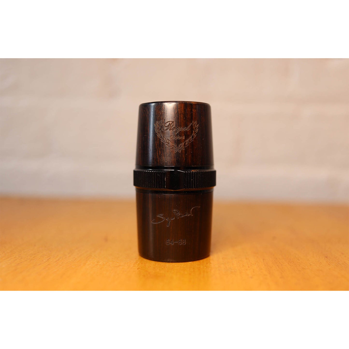closeup of black-nickel ring barrel, with beautiful unstained red grenadilla wood