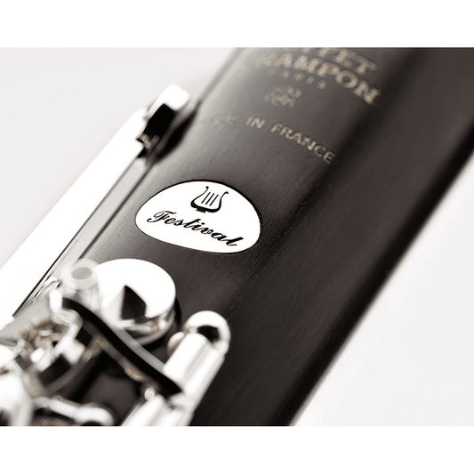 Buffet Crampon Festival Clarinet - close up showing silver Festival badge and buffet crampon logo
