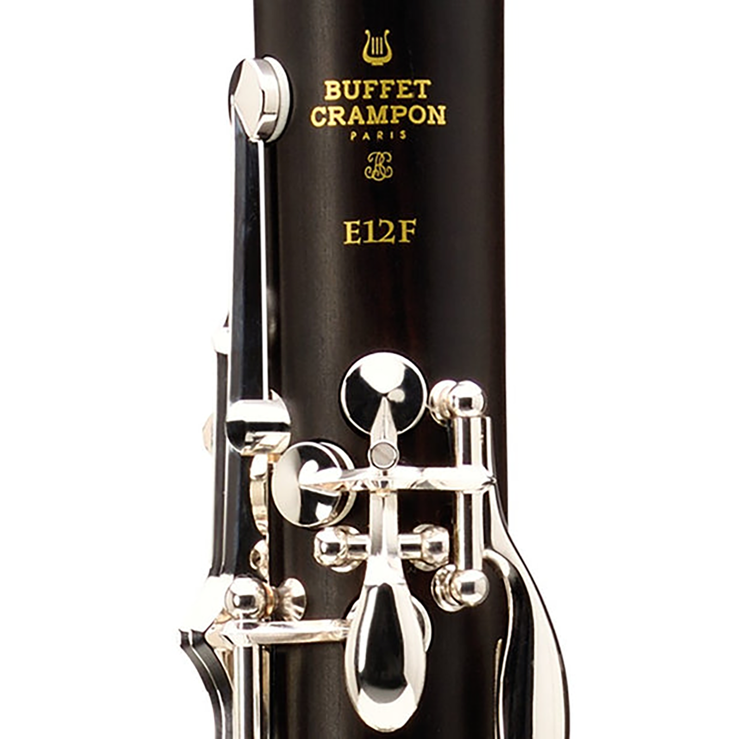 Buffet Crampon E12F - top joint close up showing logo