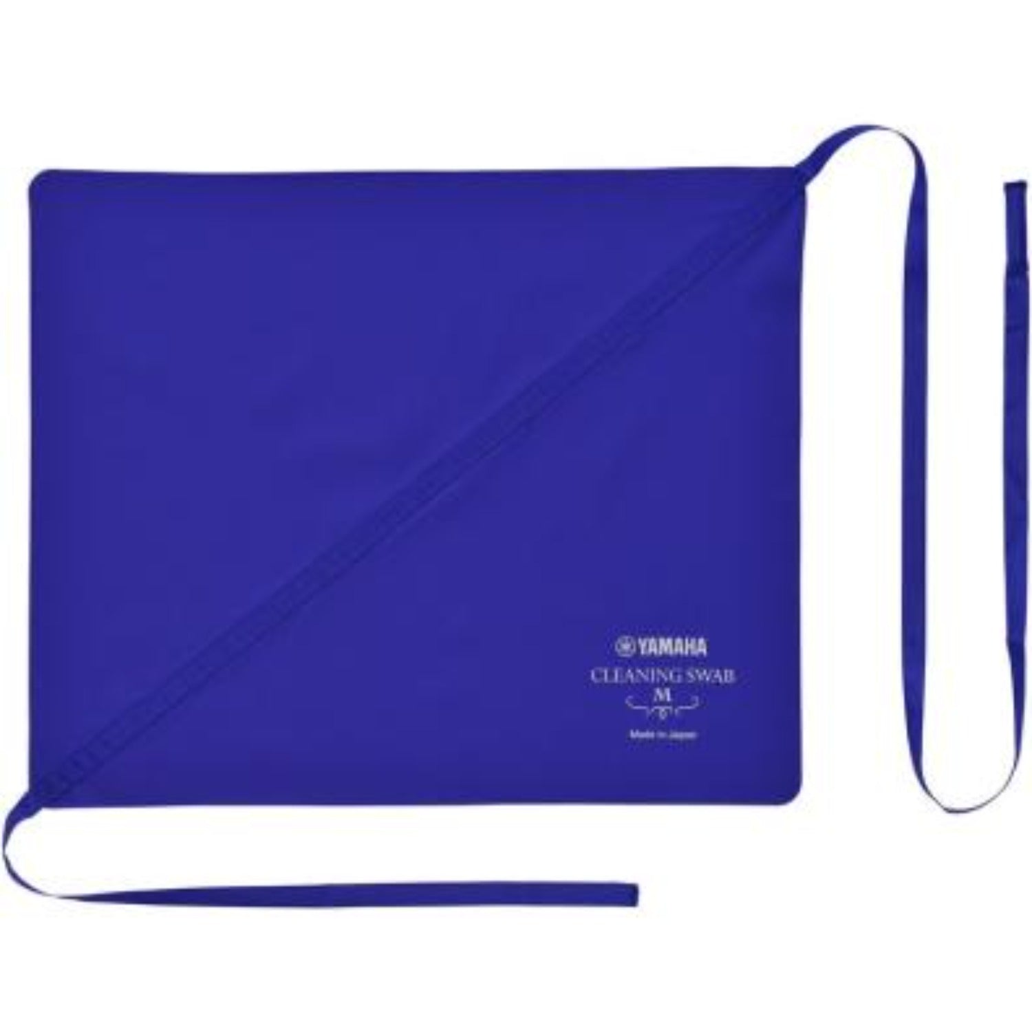 Blue Yamaha clarinet swab laying unfolded against a white background