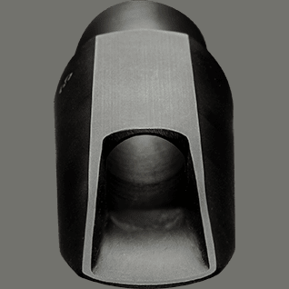 top down interior shot of mouthpiece, showing table and rails as well as baffle and chamber, on a gray background