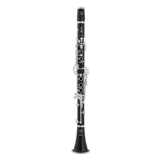 Selmer Presence clarinet, fully assembled, on white background
