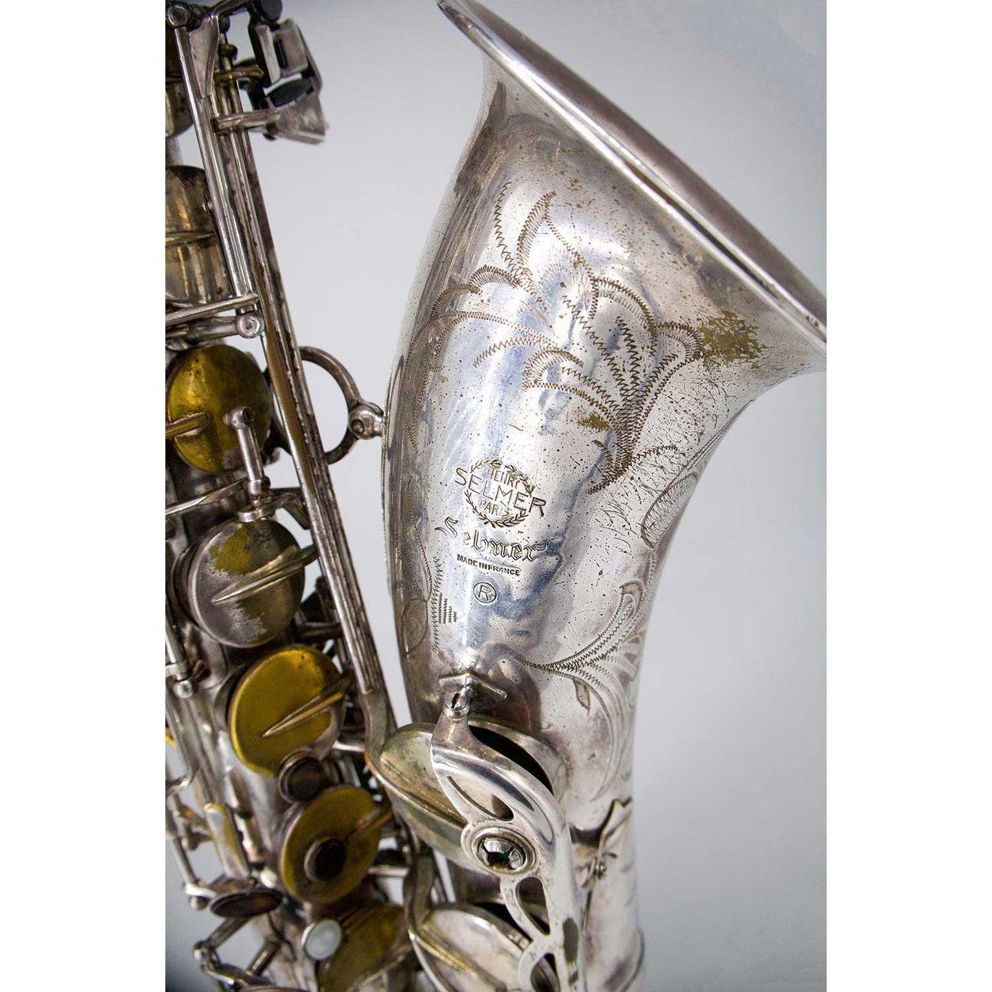 Selmer Mark VII Silver Plated Tenor Saxophone Pre-Owned Bell Close Up
