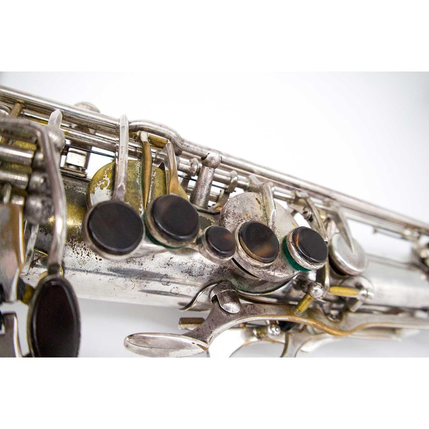 Selmer Mark VII Silver Plated Tenor Saxophone Pre-Owned Left Hand Close Up