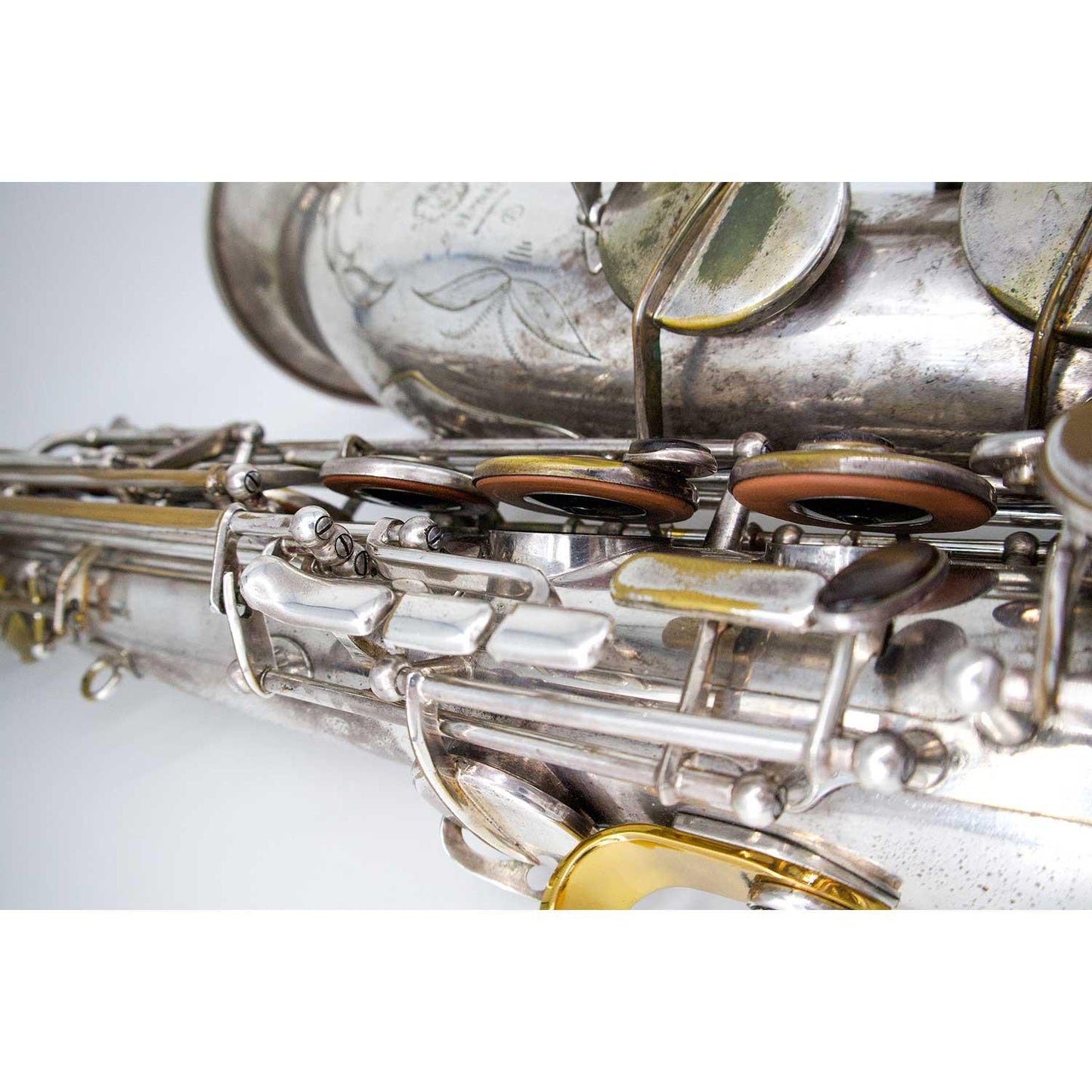 Selmer Mark VII Silver Plated Tenor Saxophone Pre-Owned Right Hand Close Up with Pads