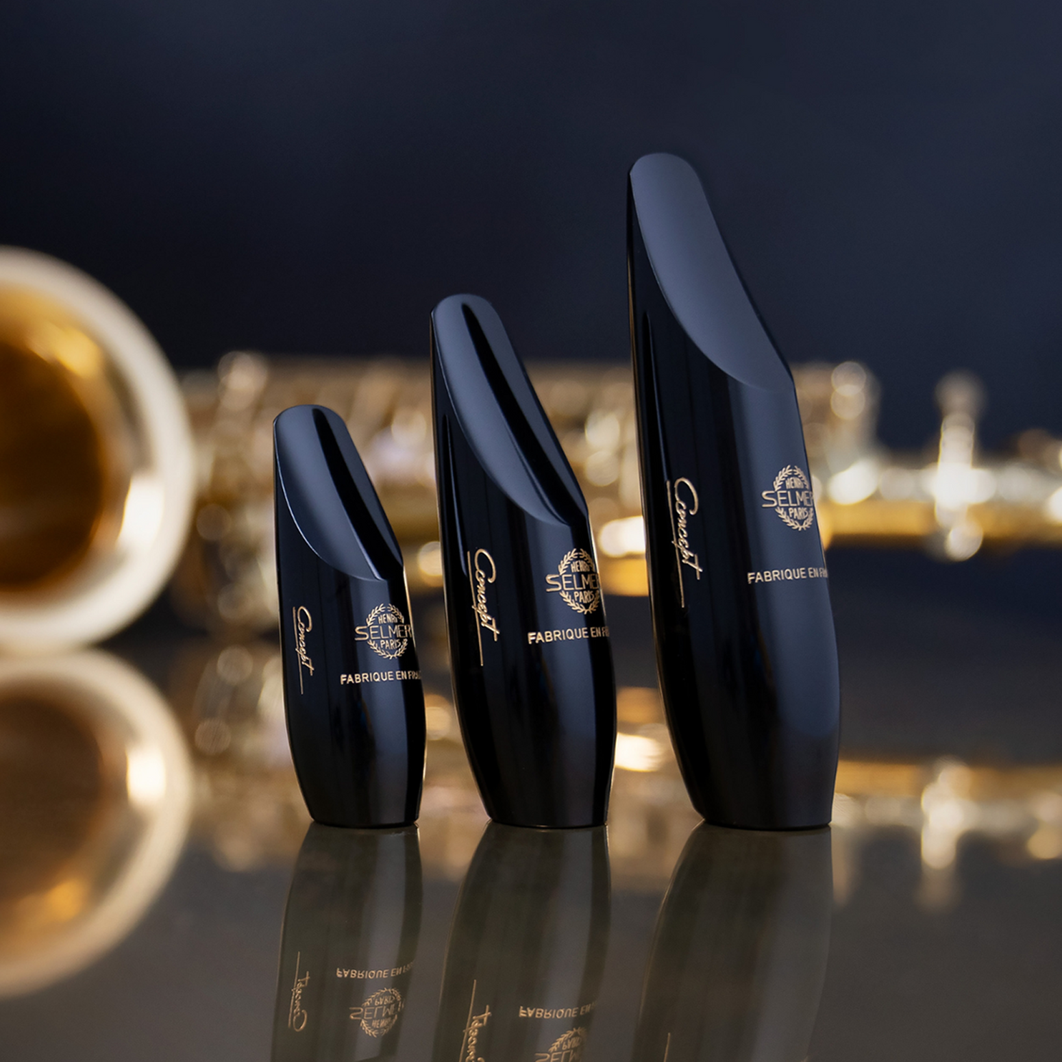 Selmer Paris Concept Mouthpiece Size Comparison - Front View (Left to Right: Soprano, Alto, Tenor)