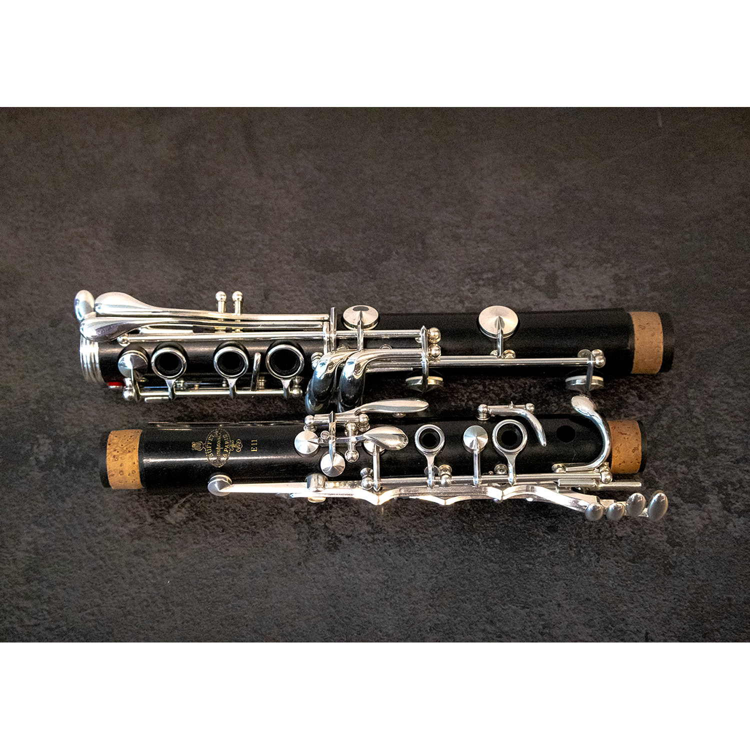 Buffet Crampon E11 Bb Clarinet upper and lower joints - full view - parallel to each other