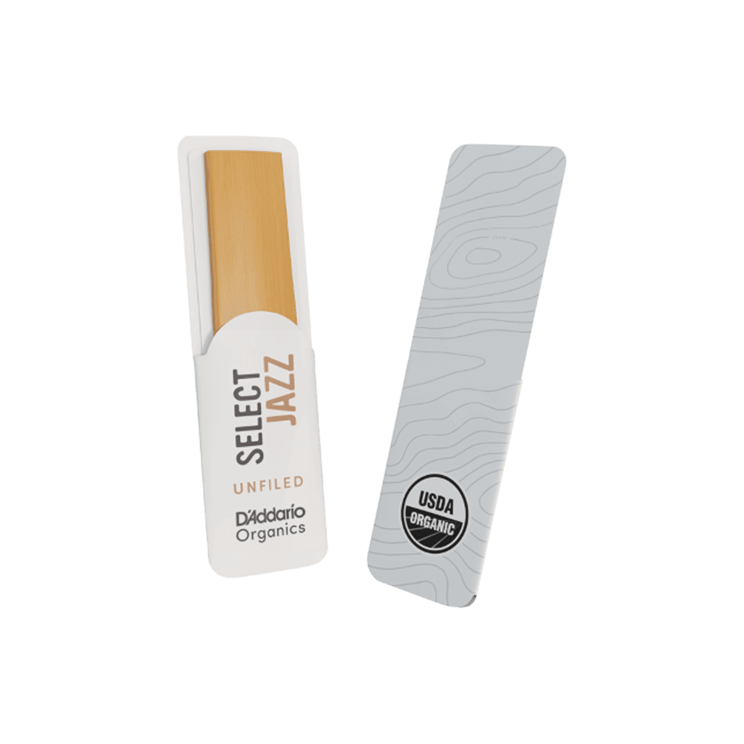 D'Addario Select Jazz Unfiled Alto Sax Reed - Sleeve Front and Back Close up