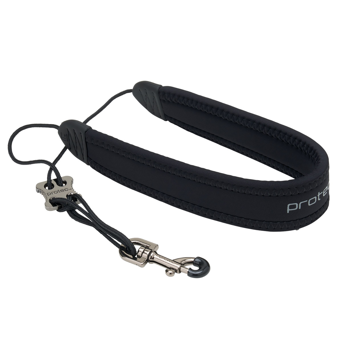 Protec Neoprene Saxophone Neck Strap - black with leather clip and length adjuster - full view