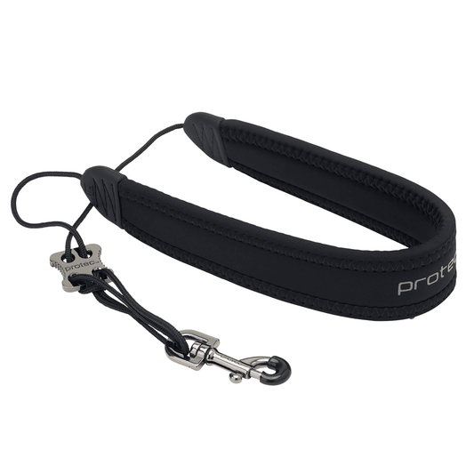 Protec Neoprene Saxophone Neck Strap - black with leather clip and length adjuster - full view