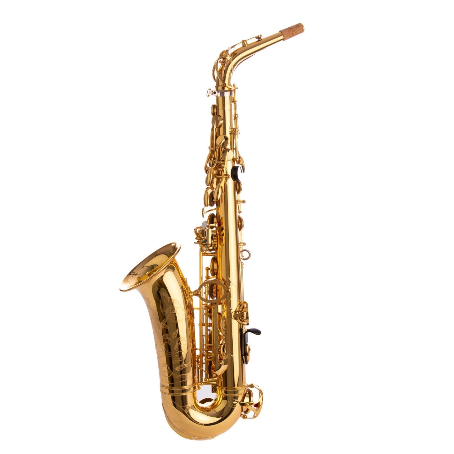 full shot of left side of Yamaha 82ZII alto sax on white background