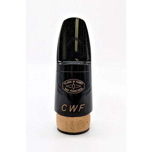 Frontal photo of Fobes CWF bass clarinet mouthpiece on a white background