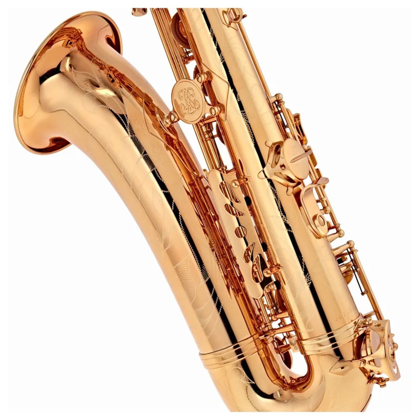 closeup left hand rear view of Buffet 400 tenor saxophone in lacquer finish