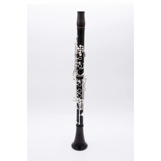 fully assembled clarinet, front view, against white background