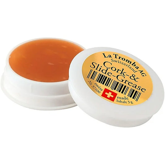open container of La Tromba cork grease, showing colour and texture of product, against a white background