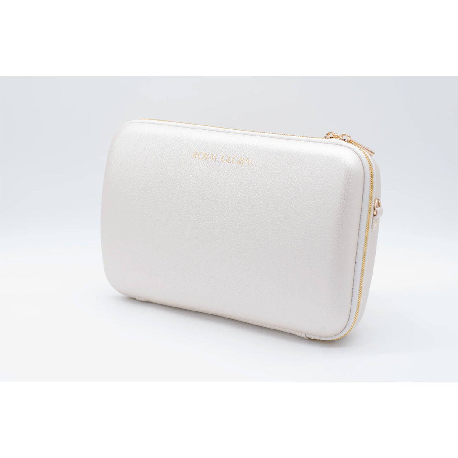 White Royal Global clarinet case with gold-colored hardware, against a white background