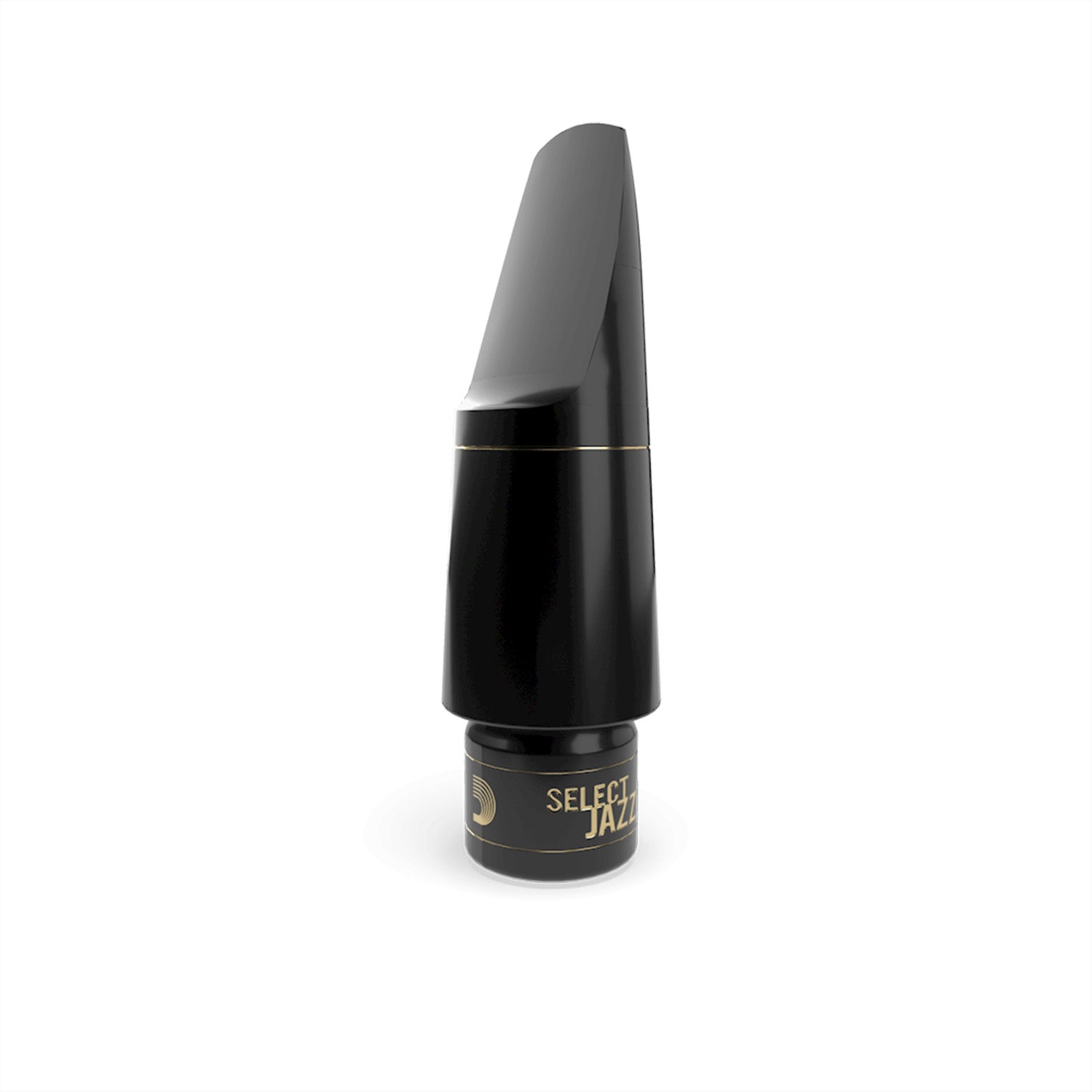 Angled frontal photo of D'addario Select Jazz Tenor Sax mouthpiece on a white background