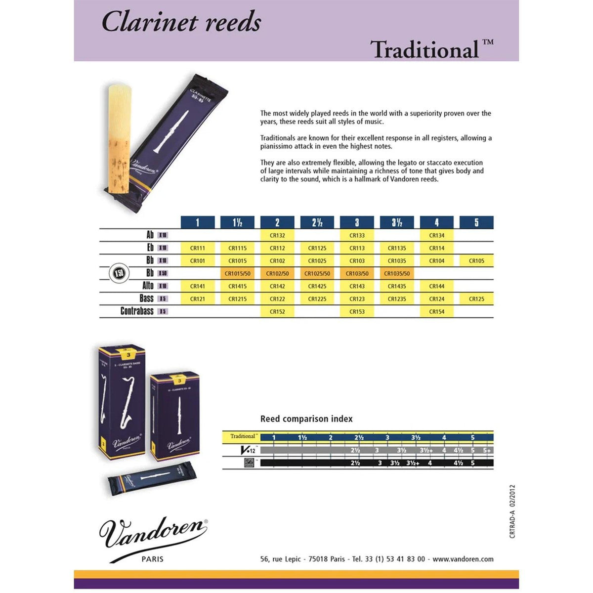 Clarinet Reed Numbers Vandoren Traditional Eb Clarinet Reeds – New York City Woodwinds, LLC