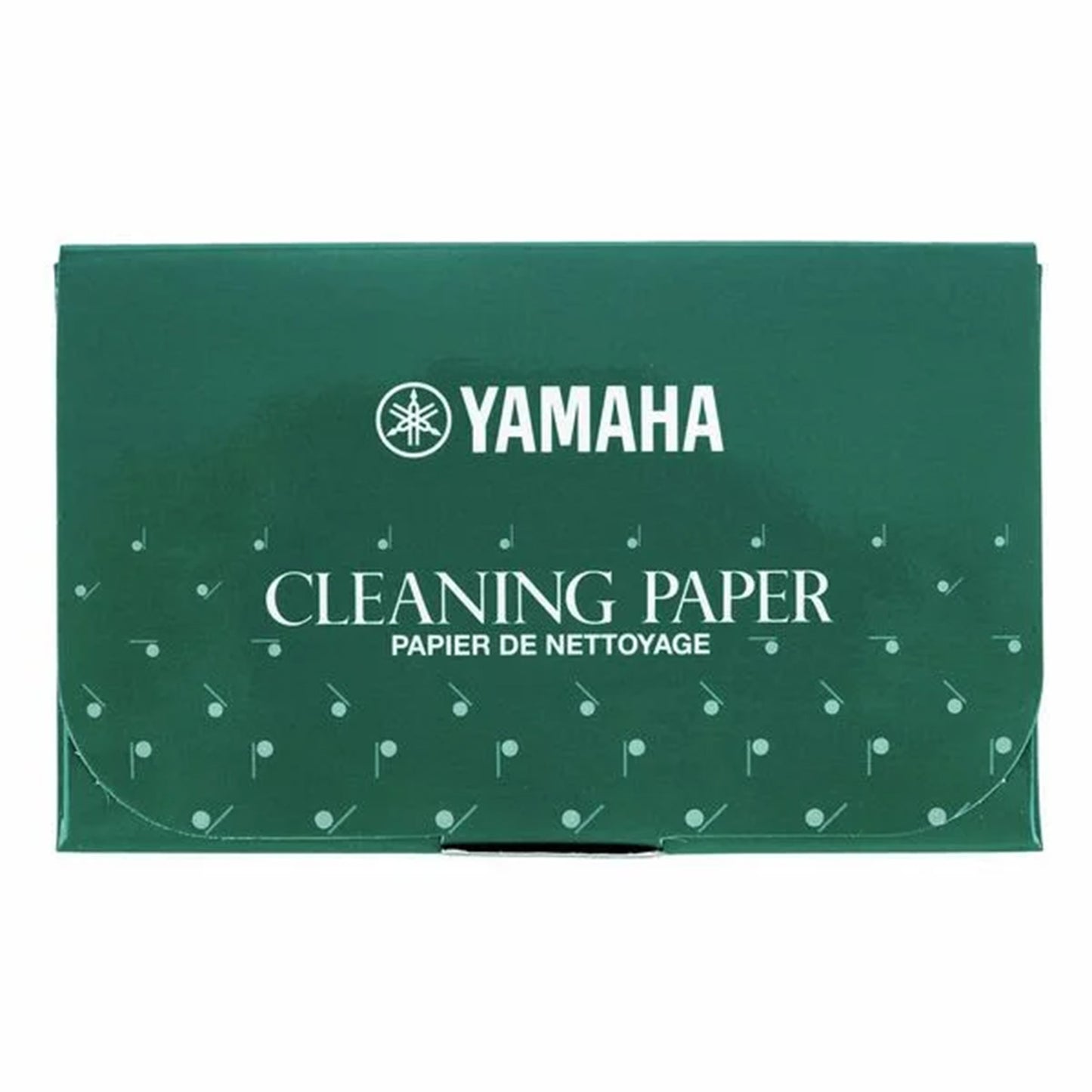 closeup of closed Yamaha cleaning paper box, green against white background